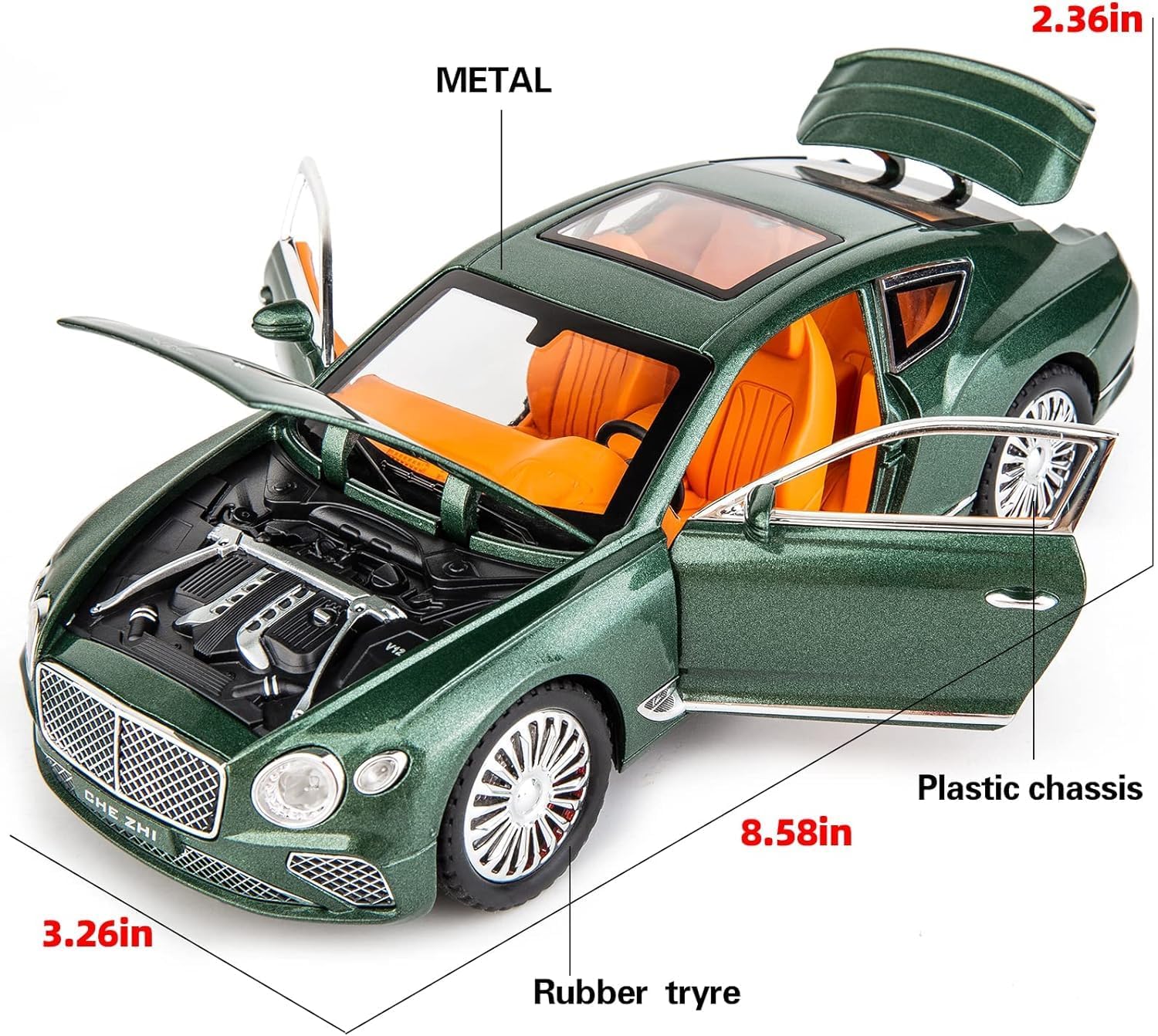 Bentley Continental GT 1:24 Model Car Alloy Diecast Toy Car Collectible Pull Back Toy Vehicles with Sound and Light Door Can Be Opened for Girls Boys Gift [SIZE:-22CM*9CM*7CM]【 MULTICOLOR 】