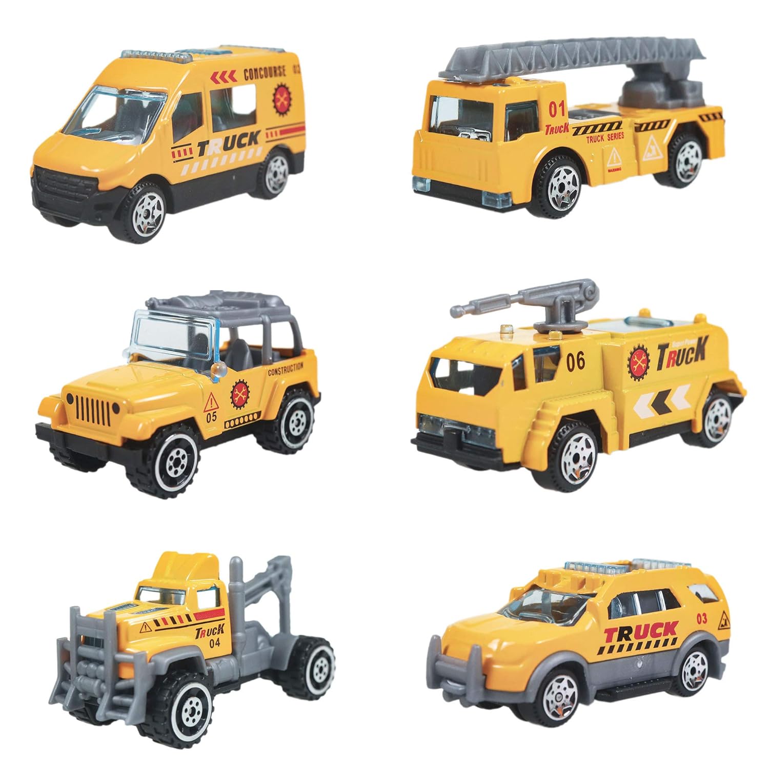 PLASTIC DIE CAST MODEL POWER FRICTION, PUSH AND GO MINIATURE TRUCK VEHICLES, CRAWLING RACING CAR TOY FOR KIDS 3 YEARS & ABOVE (PACK OF 6, YELLOW)