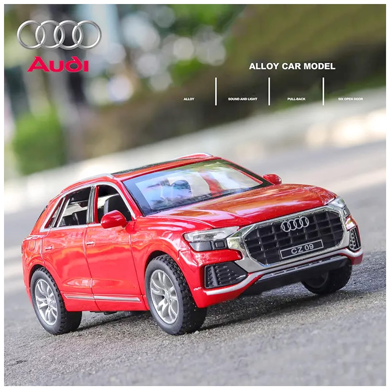 1:24  Scale Big Die-Cast Metal Car Toy Audi Q8 6 Openable Doors Light Sound Multicolo (White, Pack Of 1)