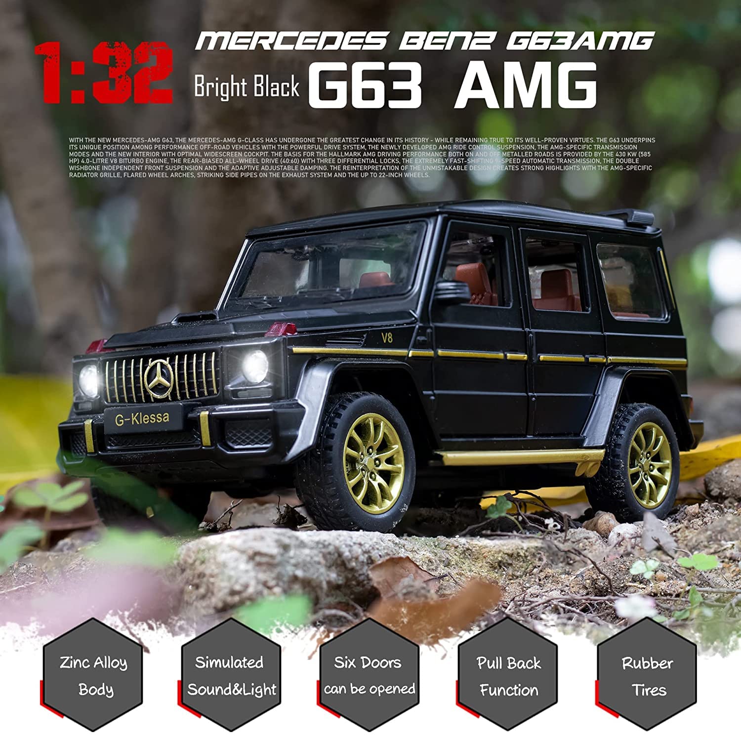 MERCEDES BENZ G-KLESSA G-63 1:32 DIECAST METAL PULLBACK TOY CAR WITH OPENABLE DOORS & LIGHT, MUSIC BOYS CAR FOR KIDS BEST TOYS GIFTS TOYS FOR KIDS [SIZE:-16.5CM*7CM*6.5CM]【 MULTICOLOR 】