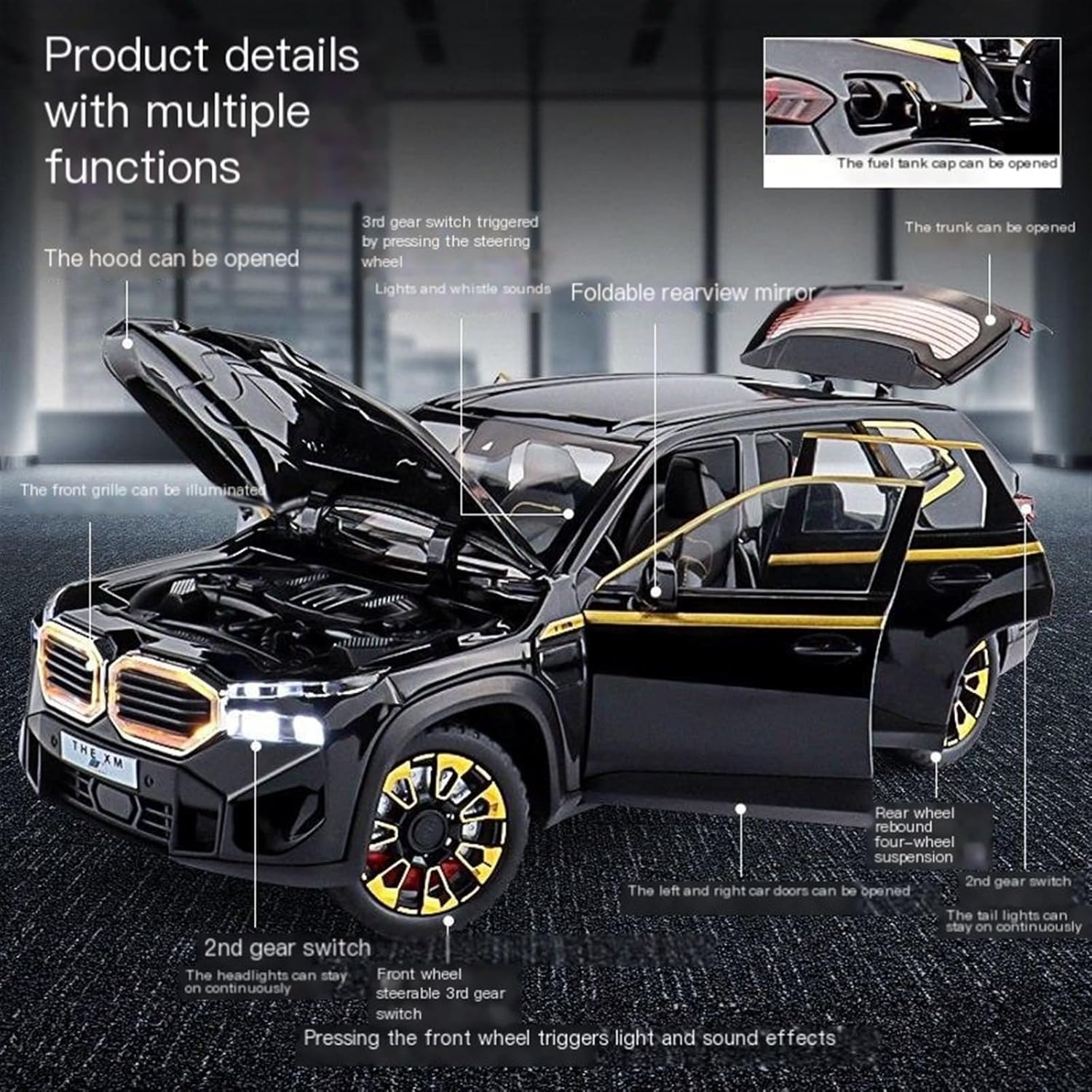 BIG SIZE BMW XM THE 1:24 DIECAST METAL PULLBACK TOY CAR WITH OPENABLE DOORS & LIGHT, MUSIC BOYS CAR FOR KIDS BEST TOYS GIFTS TOYS FOR KIDS [SIZE:-22CM*10.5CM*9CM]【 MULTICOLOR 】