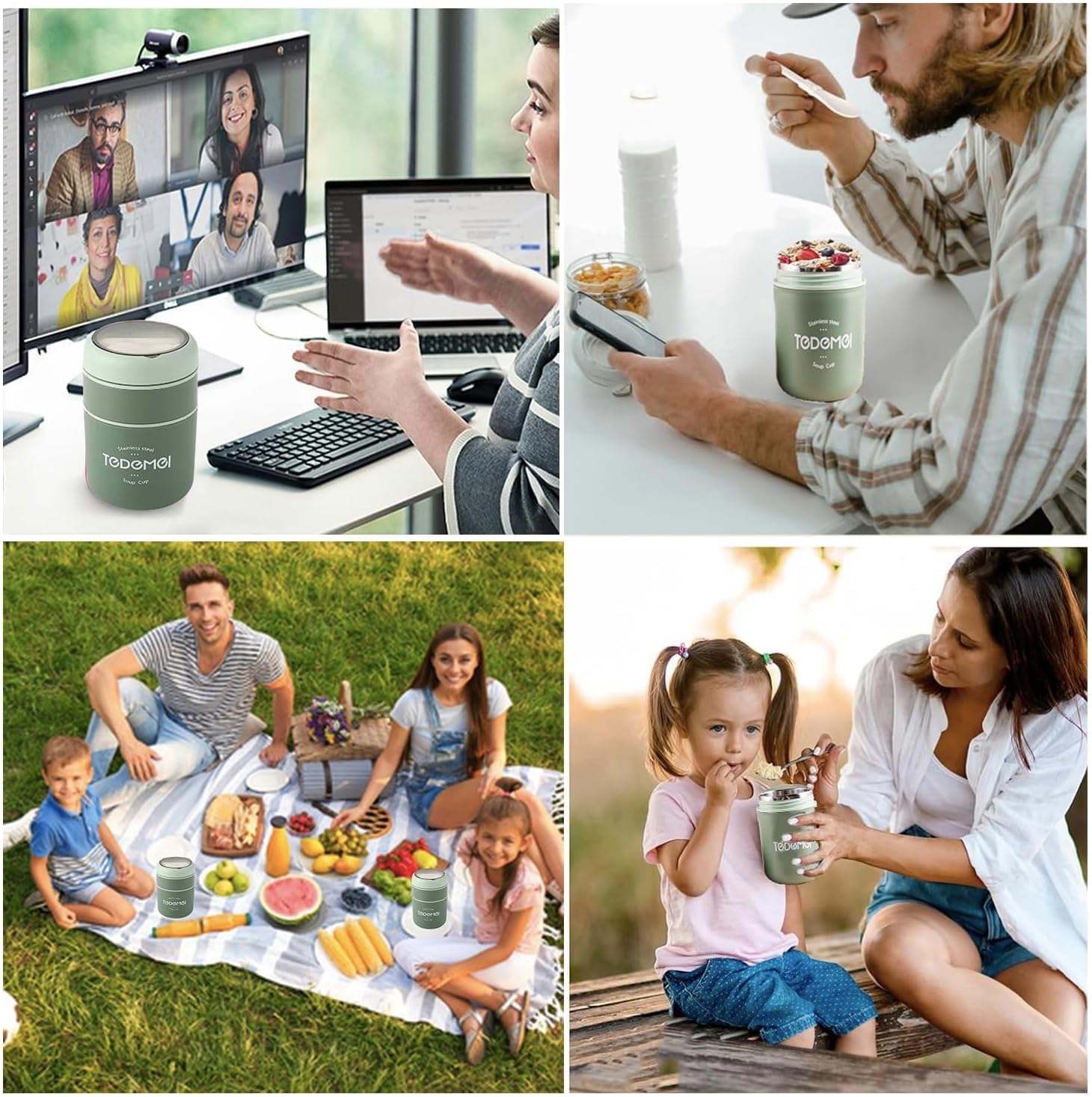 2 Container Portable Thermal Lunch Box with Stainless Steel