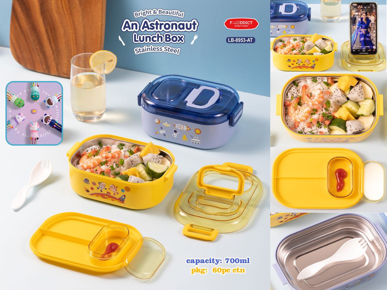 Astronauts Themed Lunch Box : 700ml Capacity with Mobile Holder