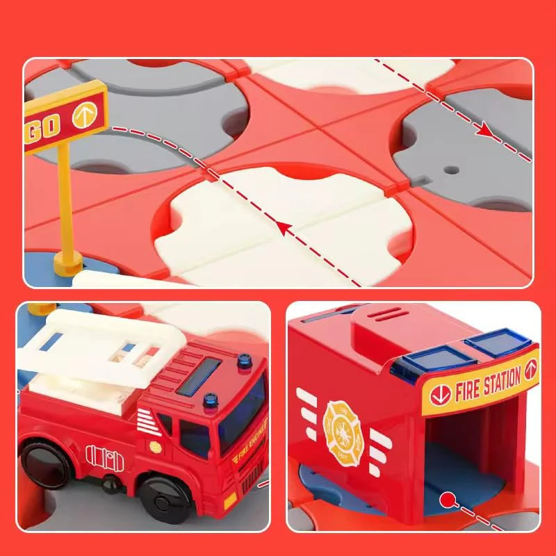 FIRE VEHICLE DIY TRACK MAZE RACE CAR TRACK BUILDING BLOCK EDUCATIONAL TOY SET TILES DIY PLAY SET 2 LIGHT UP CAR STEM LEARNING CONSTRUCTION