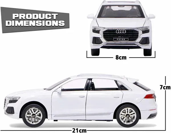 1:24  Scale Big Die-Cast Metal Car Toy Audi Q8 6 Openable Doors Light Sound Multicolo (White, Pack Of 1)