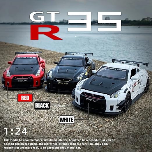 BIG SIZE NISSAN GTR SUPER SPORT 1:24 DIECAST METAL PULLBACK TOY CAR WITH OPENABLE DOORS & LIGHT, MUSIC BOYS CAR FOR KIDS BEST TOYS GIFTS TOYS FOR KIDS [SIZE:-21CM*8.5CM*5.5CM]【 MULTICOLOR 】