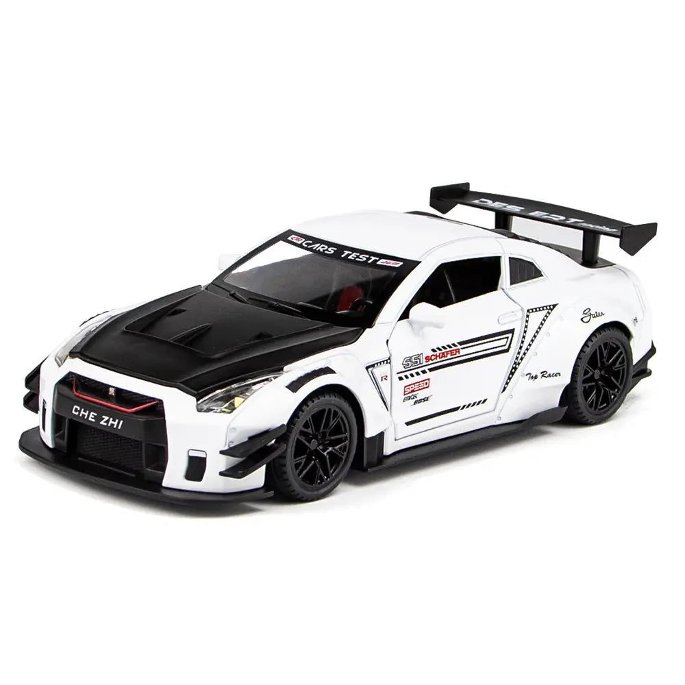 BIG SIZE NISSAN GTR SUPER SPORT 1:24 DIECAST METAL PULLBACK TOY CAR WITH OPENABLE DOORS & LIGHT, MUSIC BOYS CAR FOR KIDS BEST TOYS GIFTS TOYS FOR KIDS [SIZE:-21CM*8.5CM*5.5CM]【 MULTICOLOR 】