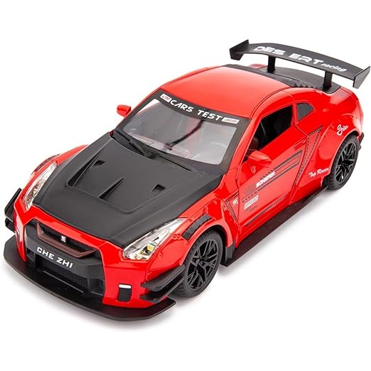 BIG SIZE NISSAN GTR SUPER SPORT 1:24 DIECAST METAL PULLBACK TOY CAR WITH OPENABLE DOORS & LIGHT, MUSIC BOYS CAR FOR KIDS BEST TOYS GIFTS TOYS FOR KIDS [SIZE:-21CM*8.5CM*5.5CM]【 MULTICOLOR 】