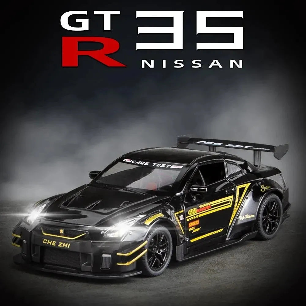 BIG SIZE NISSAN GTR SUPER SPORT 1:24 DIECAST METAL PULLBACK TOY CAR WITH OPENABLE DOORS & LIGHT, MUSIC BOYS CAR FOR KIDS BEST TOYS GIFTS TOYS FOR KIDS [SIZE:-21CM*8.5CM*5.5CM]【 MULTICOLOR 】