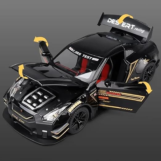 BIG SIZE NISSAN GTR SUPER SPORT 1:24 DIECAST METAL PULLBACK TOY CAR WITH OPENABLE DOORS & LIGHT, MUSIC BOYS CAR FOR KIDS BEST TOYS GIFTS TOYS FOR KIDS [SIZE:-21CM*8.5CM*5.5CM]【 MULTICOLOR 】