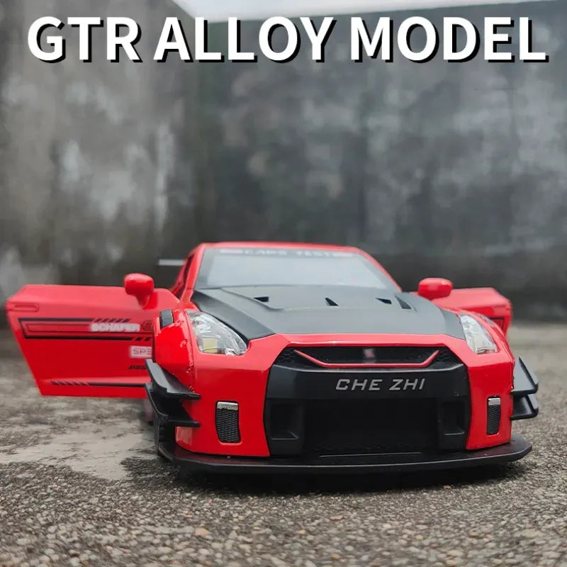 BIG SIZE NISSAN GTR SUPER SPORT 1:24 DIECAST METAL PULLBACK TOY CAR WITH OPENABLE DOORS & LIGHT, MUSIC BOYS CAR FOR KIDS BEST TOYS GIFTS TOYS FOR KIDS [SIZE:-21CM*8.5CM*5.5CM]【 MULTICOLOR 】