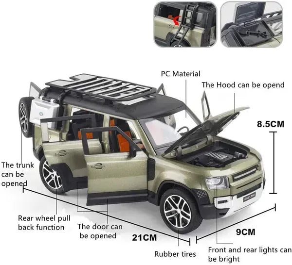 Big Sized Defender Land Rover 1:24 Light & Sound effect diecast car Toys for Boys baby toys birthday gift car toys [Size:-21 CM*9CM*8.5CM]