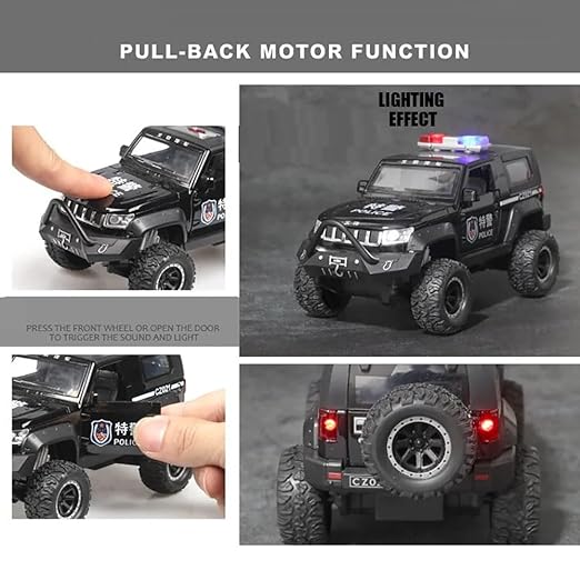 JEEP POLICE 1:32 DIECAST METAL PULLBACK TOY CAR WITH OPENABLE DOORS & LIGHT, MUSIC BOYS CAR FOR KIDS BEST TOYS GIFTS TOYS FOR KIDS [SIZE:-17.5CM*8.8CM*8.8CM]【 MULTICOLOR 】