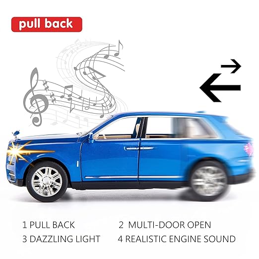 BIG SIZE ROLLS ROYCE CULLINAN 1:24 DIECAST METAL PULLBACK TOY CAR WITH OPENABLE DOORS & LIGHT, MUSIC BOYS CAR FOR KIDS BEST TOYS GIFTS TOYS FOR KIDS [SIZE:-20CM*8.5CM*7CM]【 MULTICOLOR 】