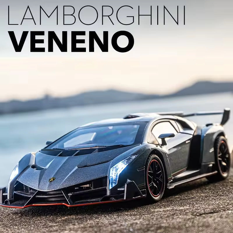 BIG SIZE LAMBORGHINI VENENO 1:24 DIECAST METAL PULLBACK TOY CAR WITH OPENABLE DOORS & LIGHT, MUSIC BOYS CAR FOR KIDS BEST TOYS GIFTS TOYS FOR KIDS [SIZE:-21CM*12CM*8.7CM]【 MULTICOLOR 】