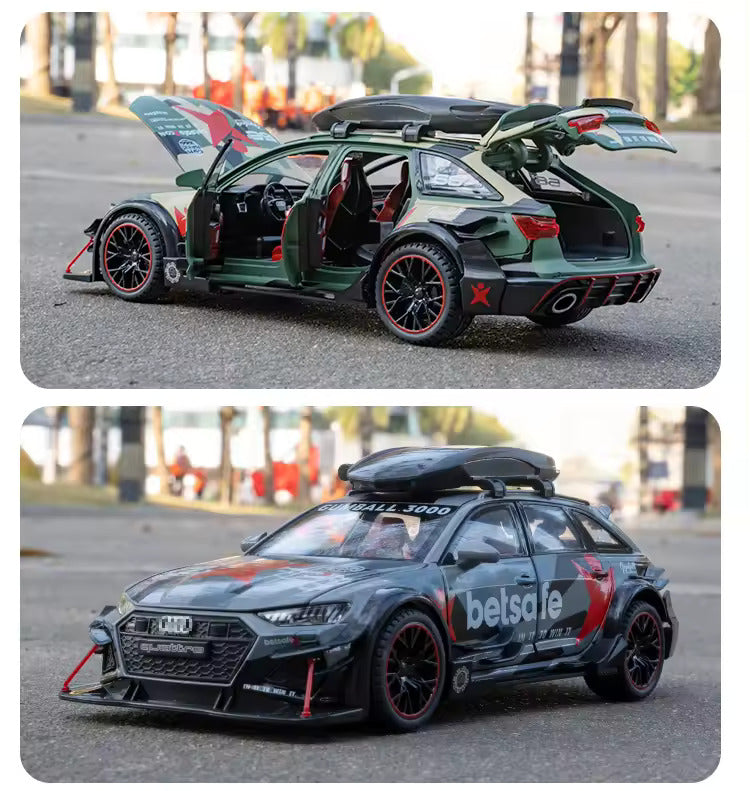 Audi RS6 Militery Supercar 1:24 Diecast Scale Model Metal Pull Back Toy car for Kids with Openable Doors & Light, Music Toy Vehicle for Kids - Colours as Per Stock【 MULTICOLOR 】