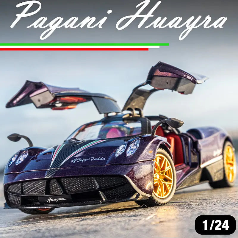 PAGANI HUAYRA 1/24 DIECAST  METAL PULL BACK DIECAST CAR WITH OPENABLE DOOR AND SOUND LIGHT, GIFTS TOYS FOR KIDS【 MULTICOLOR 】[SIZE : 20.5CM* 8.8CM*5CM]