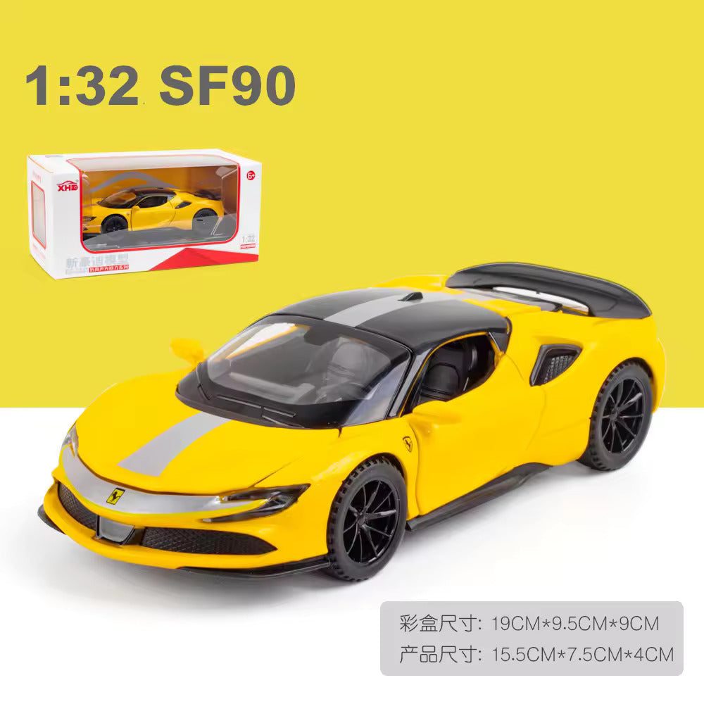 FERRARI SF90 1:32 DIECAST METAL PULLBACK TOY CAR WITH OPENABLE DOORS & LIGHT, MUSIC BOYS CAR FOR KIDS BEST TOYS GIFTS TOYS FOR KIDS [SIZE:-15.2CM*6.5CM*3.5CM]【 MULTICOLOR 】