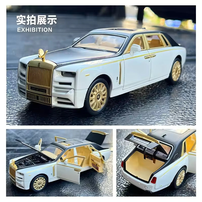 BIG SIZE ROLLS ROYCE PHANTOM - LUX GOLD 1:24 DIECAST METAL PULLBACK TOY SUN RUP CAR WITH OPENABLE DOORS & LIGHT, MUSIC BOYS CAR FOR KIDS BEST TOYS GIFTS TOYS FOR KIDS [SIZE:-21CM*8CM*5CM]【 MULTICOLOR 】