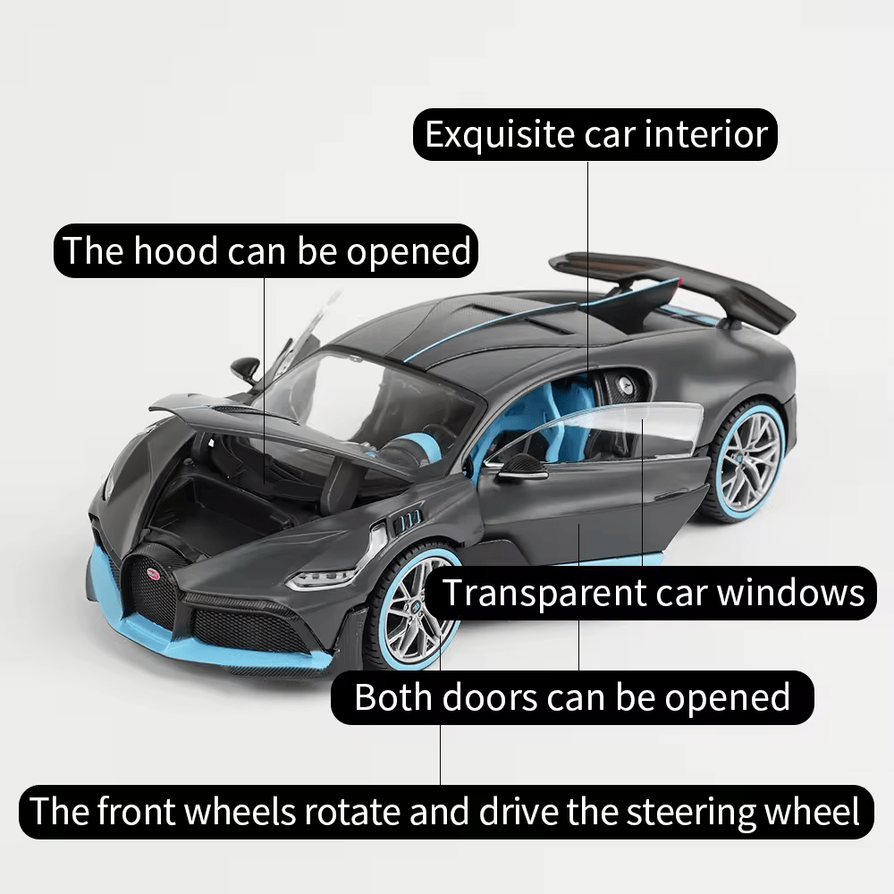 Big Size 1:24 BUGATTI DIVO DIECAST METAL PULLBACK TOY CAR WITH OPENABLE DOORS & LIGHT, MUSIC BOYS CAR FOR KIDS BEST TOYS GIFTS TOYS FOR KIDS [SIZE:-22CM*9CM*7CM]【 MULTICOLOR 】