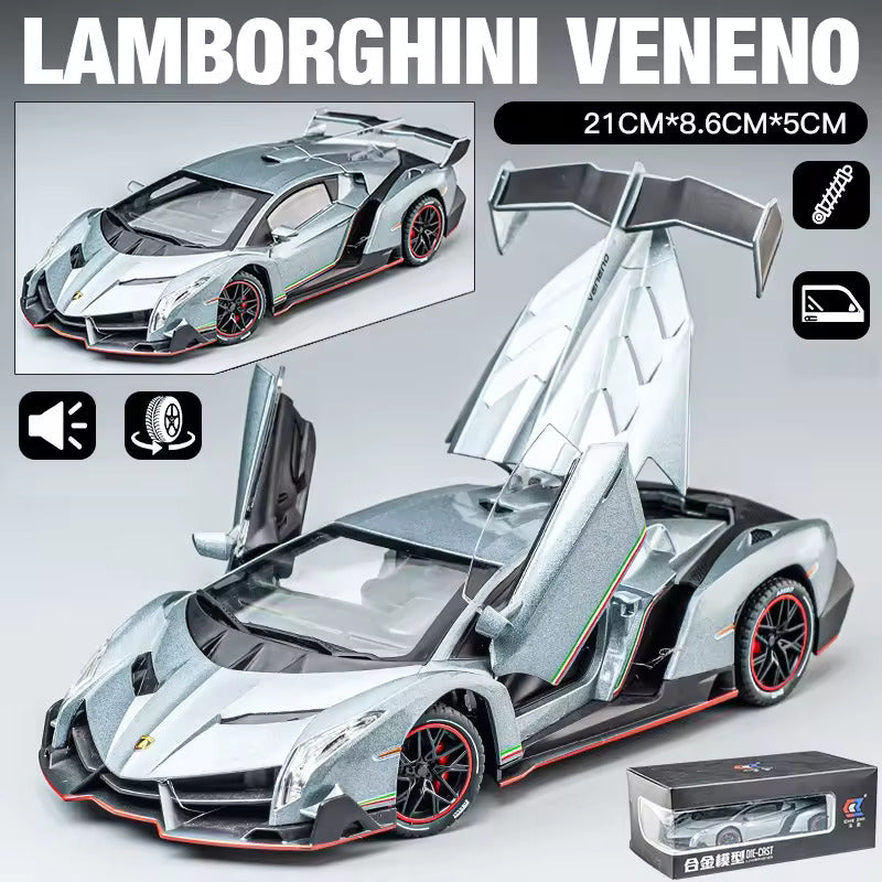 BIG SIZE LAMBORGHINI VENENO 1:24 DIECAST METAL PULLBACK TOY CAR WITH OPENABLE DOORS & LIGHT, MUSIC BOYS CAR FOR KIDS BEST TOYS GIFTS TOYS FOR KIDS [SIZE:-21CM*12CM*8.7CM]【 MULTICOLOR 】