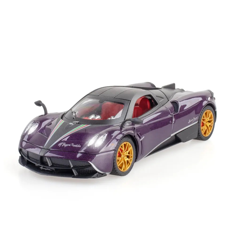 PAGANI HUAYRA 1/32 DIECAST METAL PULL BACK DIECAST CAR WITH OPENABLE DOOR AND SOUND LIGHT, GIFTS TOYS FOR KIDS【 MULTICOLOR 】[SIZE : 15.6CM* 7.7CM*4CM]