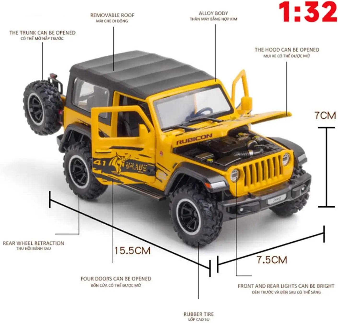 WRANGLER RUBICON THAR JEEP 1:32 DIECAST METAL PULLBACK TOY CAR WITH OPENABLE DOORS & LIGHT, MUSIC BOYS CAR FOR KIDS BEST TOYS GIFTS TOYS FOR KIDS [SIZE:-15.5CM*7.5CM*7CM]【 MULTICOLOR 】