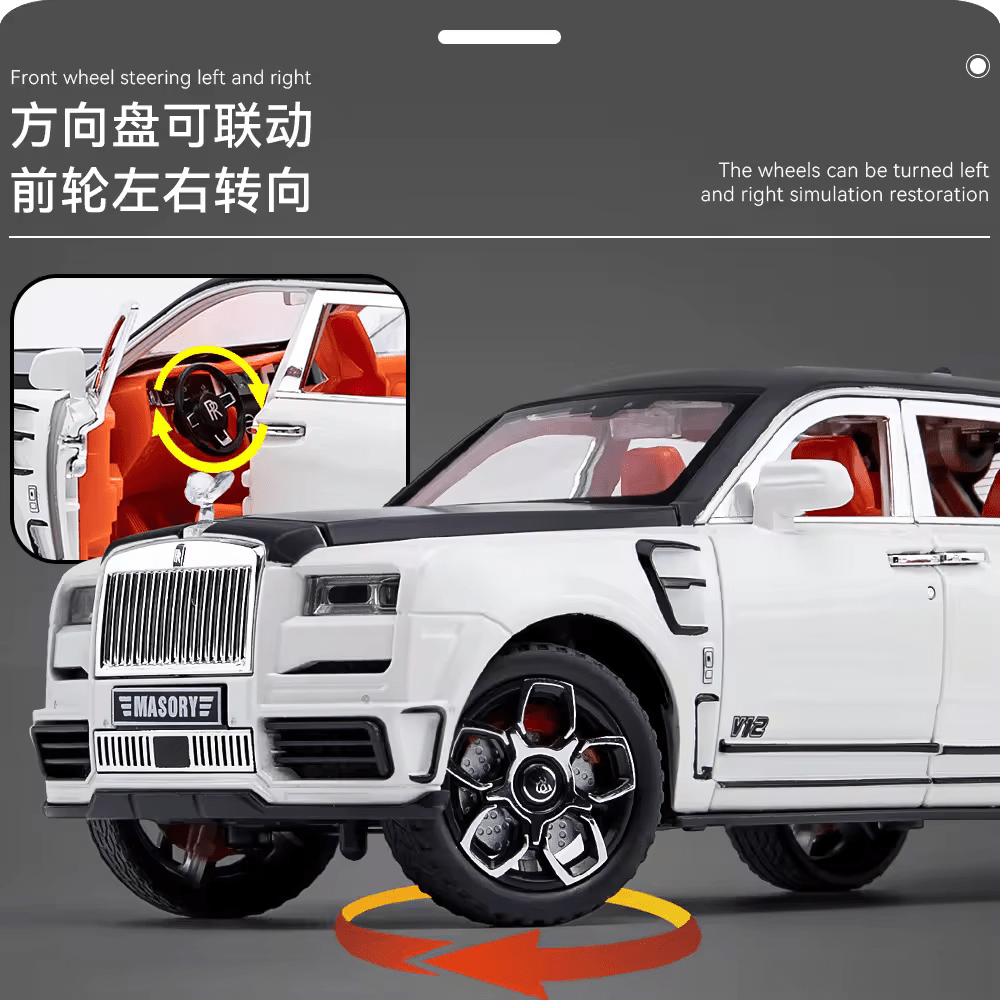 BIG SIZE ROLLS ROYCE CULLINAN MASORY 1:24 DIECAST METAL PULLBACK TOY CAR WITH OPENABLE DOORS & LIGHT, MUSIC BOYS CAR FOR KIDS BEST TOYS GIFTS TOYS FOR KIDS [SIZE:-22CM*9CM*8CM]【 MULTICOLOR】