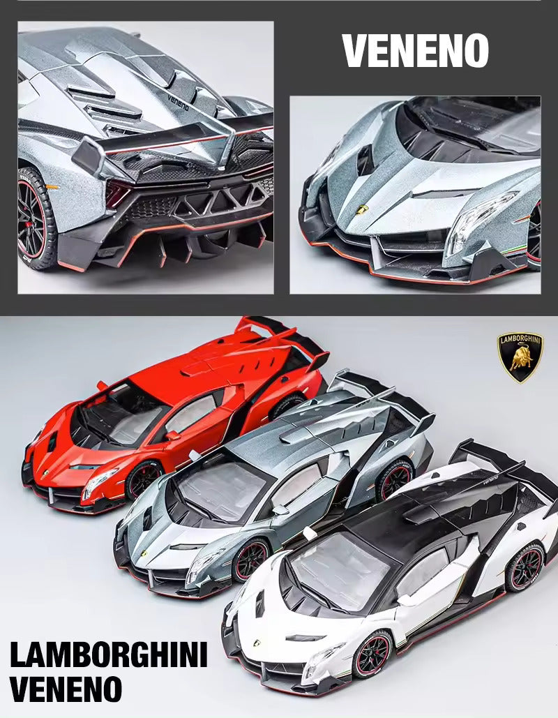 BIG SIZE LAMBORGHINI VENENO 1:24 DIECAST METAL PULLBACK TOY CAR WITH OPENABLE DOORS & LIGHT, MUSIC BOYS CAR FOR KIDS BEST TOYS GIFTS TOYS FOR KIDS [SIZE:-21CM*12CM*8.7CM]【 MULTICOLOR 】