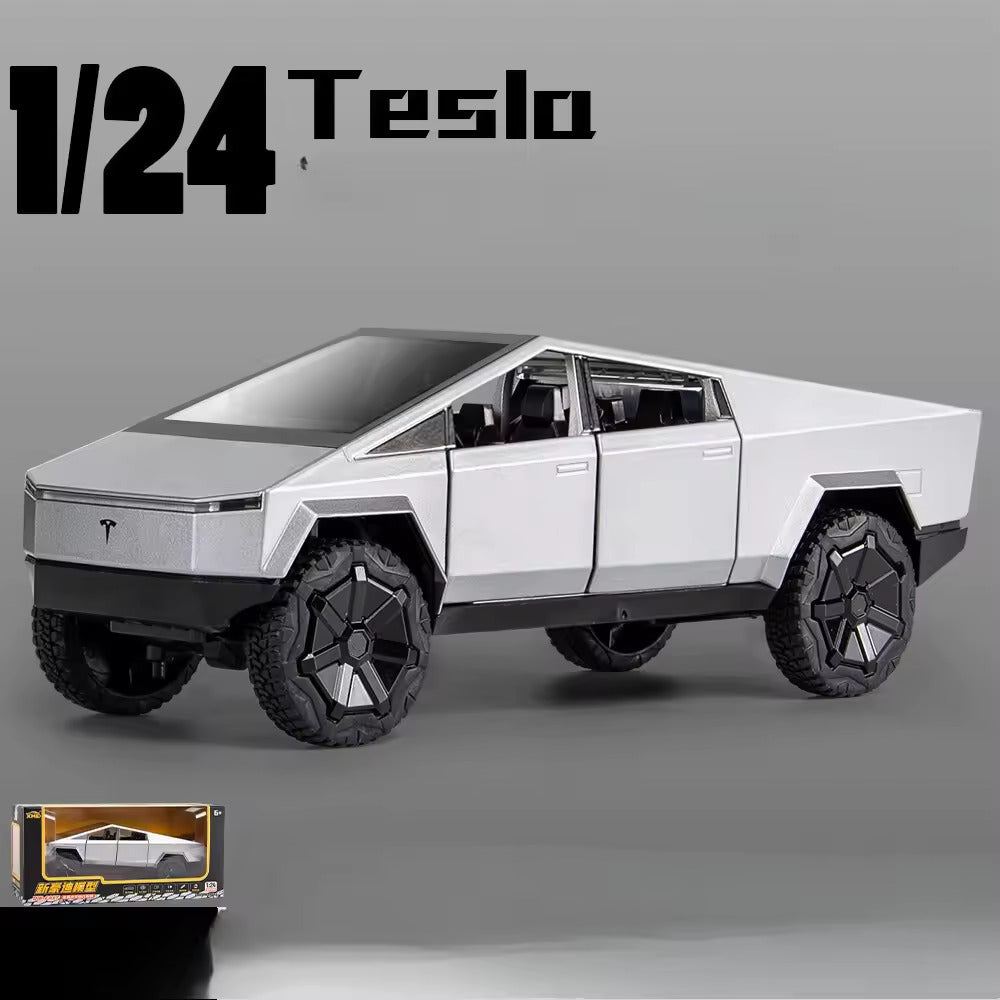 TESLA CYBERTRUCK 1:24 DIECAST METAL PULLBACK TOY CAR WITH OPENABLE DOORS & LIGHT, MUSIC BOYS CAR FOR KIDS BEST TOYS GIFTS TOYS FOR KIDS [SIZE:-23.5CM*8.5CM*8.5CM]【 MULTICOLOR 】