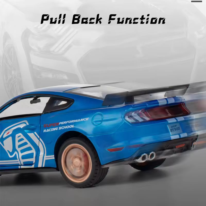 MUSTANG GT500 1:32 DIECAST METAL PULLBACK TOY CAR WITH OPENABLE DOORS & LIGHT, MUSIC BOYS CAR FOR KIDS BEST TOYS GIFTS TOYS FOR KIDS [SIZE:-16CM*6.8CM*4.5CM]【 MULTICOLOR 】