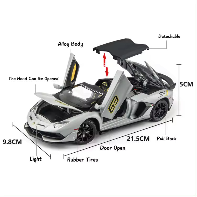 BIG SIZE LAMBORGHINI SVJ-63 1:24 DIECAST METAL PULLBACK TOY CAR WITH OPENABLE DOORS & LIGHT, MUSIC BOYS CAR FOR KIDS BEST TOYS GIFTS TOYS FOR KIDS [SIZE:-21.5CM*9.8CM*5CM]【 MULTICOLOR 】