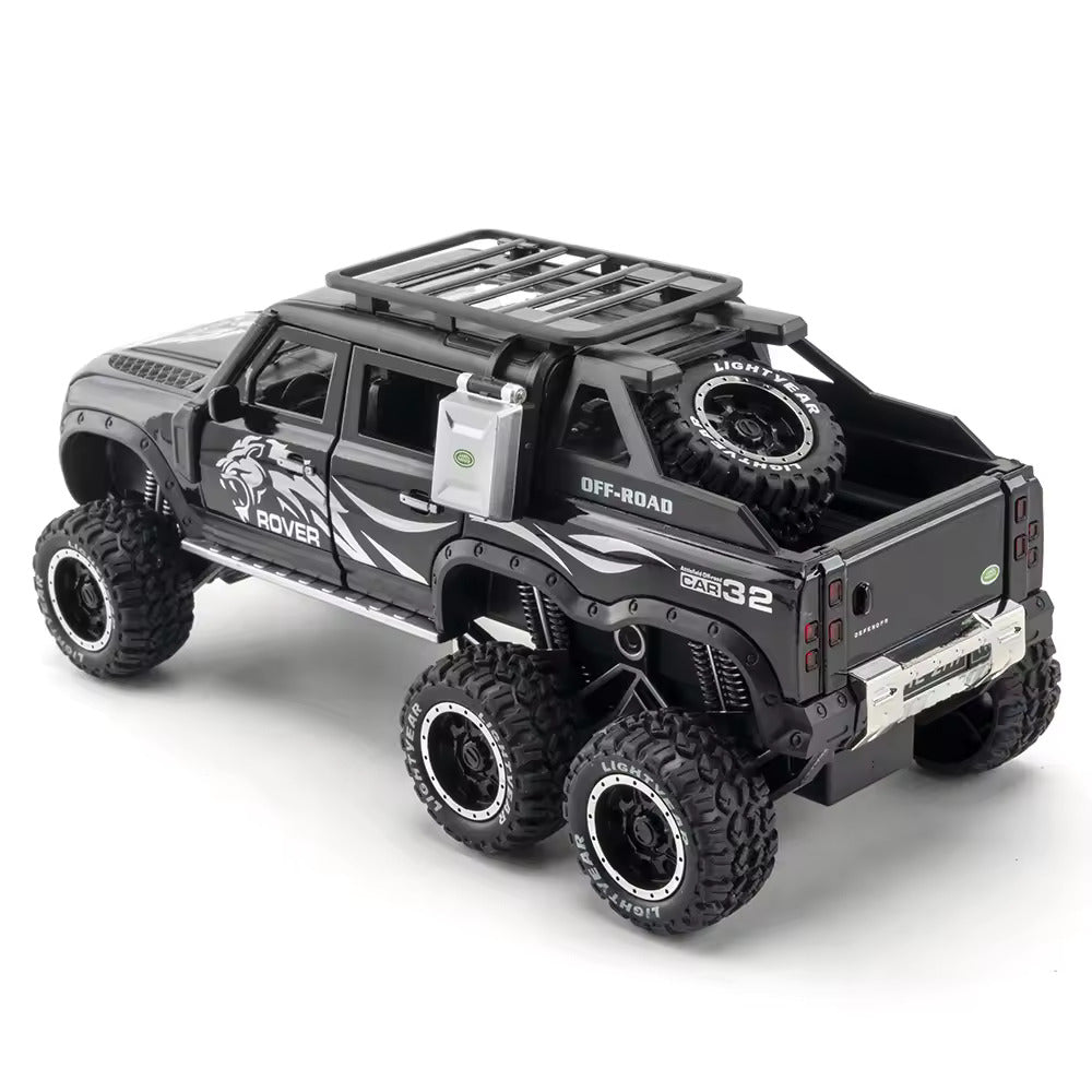 BIG SIZE LAND ROVER DEFENDER GUARD 6X6 1:24 DIECAST METAL PULLBACK TOY CAR WITH OPENABLE DOORS & LIGHT, MUSIC BOYS CAR FOR KIDS BEST TOYS GIFTS TOYS FOR KIDS [SIZE:-20CM*9.5CM*5CM]【 MULTICOLOR 】