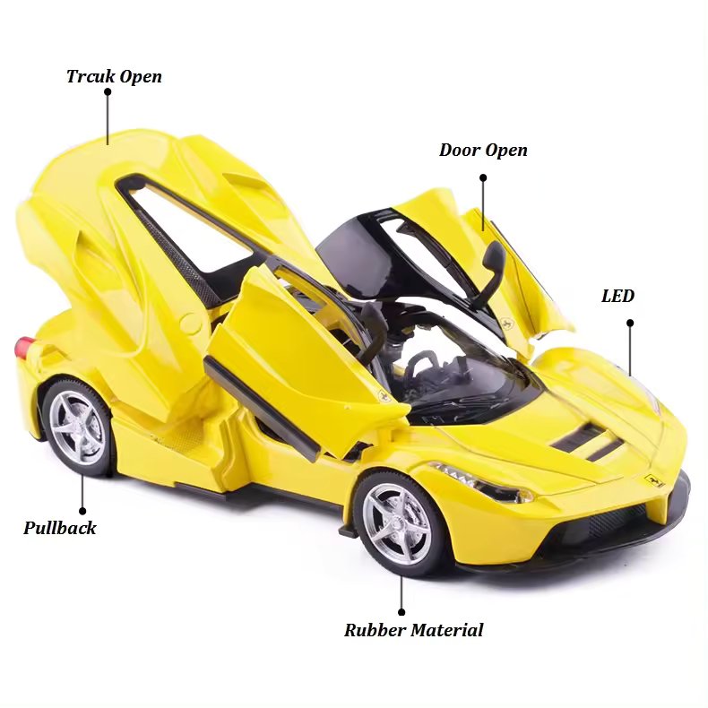 FERRARI LAFERRARI 1:32 DIECAST METAL PULLBACK TOY CAR WITH OPENABLE DOORS & LIGHT, MUSIC BOYS CAR FOR KIDS BEST TOYS GIFTS TOYS FOR KIDS [SIZE:-15.2CM*6CM*3.5CM]【 MULTICOLOR 】