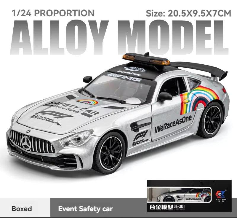 BIG SIZE MERCEDES-BENZ AMG GT SAFETY CAR 1:24 DIECAST METAL PULLBACK TOY CAR WITH OPENABLE DOORS & LIGHT, MUSIC BOYS CAR FOR KIDS BEST TOYS GIFTS TOYS FOR KIDS [SIZE:-20.5CM*9.5CM*7CM]【 MULTICOLOR 】