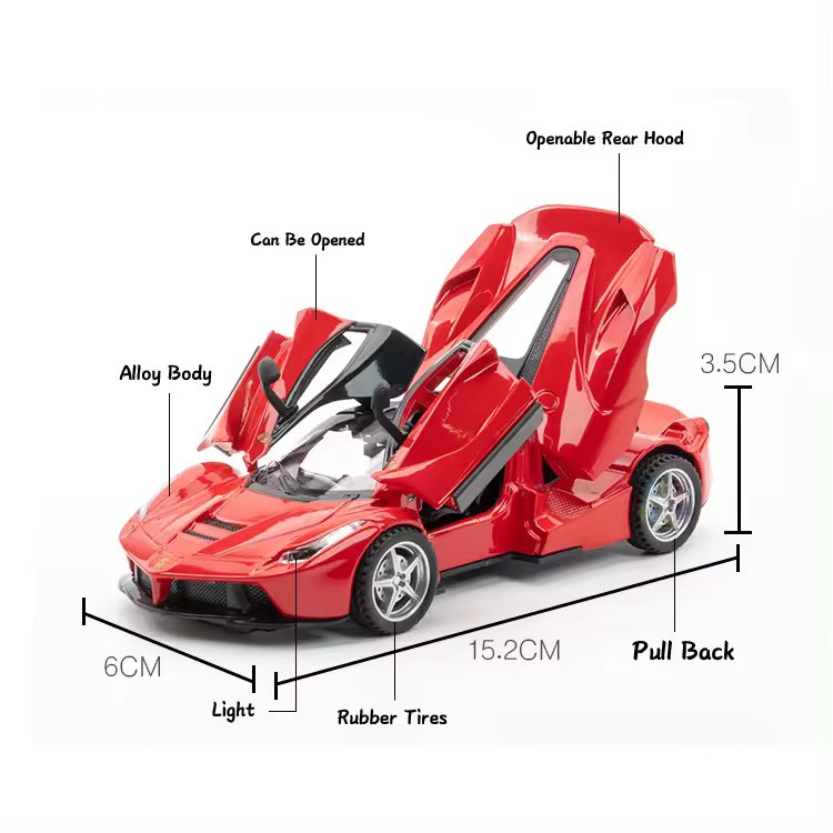 FERRARI LAFERRARI 1:32 DIECAST METAL PULLBACK TOY CAR WITH OPENABLE DOORS & LIGHT, MUSIC BOYS CAR FOR KIDS BEST TOYS GIFTS TOYS FOR KIDS [SIZE:-15.2CM*6CM*3.5CM]【 MULTICOLOR 】