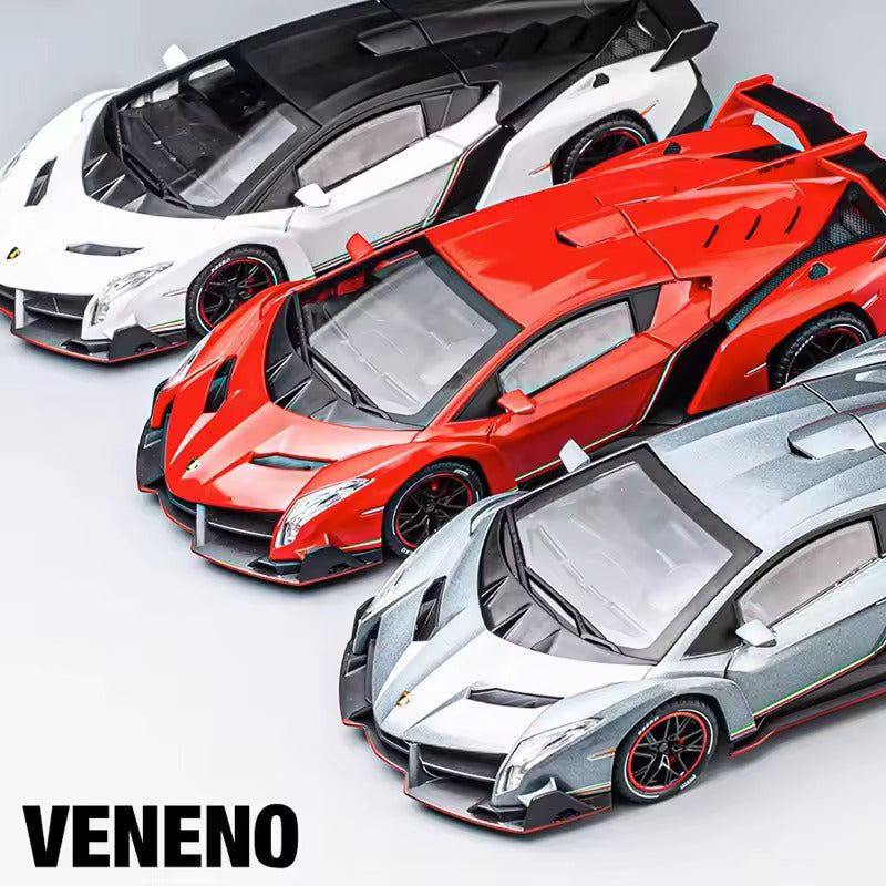 BIG SIZE LAMBORGHINI VENENO 1:24 DIECAST METAL PULLBACK TOY CAR WITH OPENABLE DOORS & LIGHT, MUSIC BOYS CAR FOR KIDS BEST TOYS GIFTS TOYS FOR KIDS [SIZE:-21CM*12CM*8.7CM]【 MULTICOLOR 】