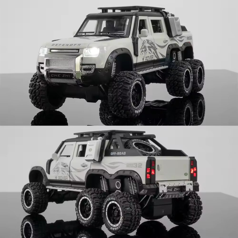 BIG SIZE LAND ROVER DEFENDER GUARD 6X6 1:24 DIECAST METAL PULLBACK TOY CAR WITH OPENABLE DOORS & LIGHT, MUSIC BOYS CAR FOR KIDS BEST TOYS GIFTS TOYS FOR KIDS [SIZE:-20CM*9.5CM*5CM]【 MULTICOLOR 】