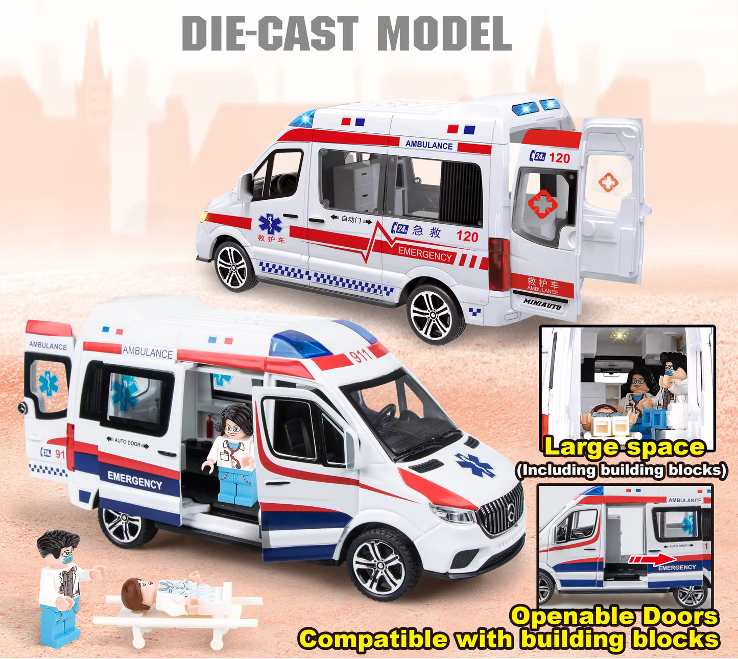 Mercedes Benz Ambulance Van Scale Model Diecast Metalcar - All Size