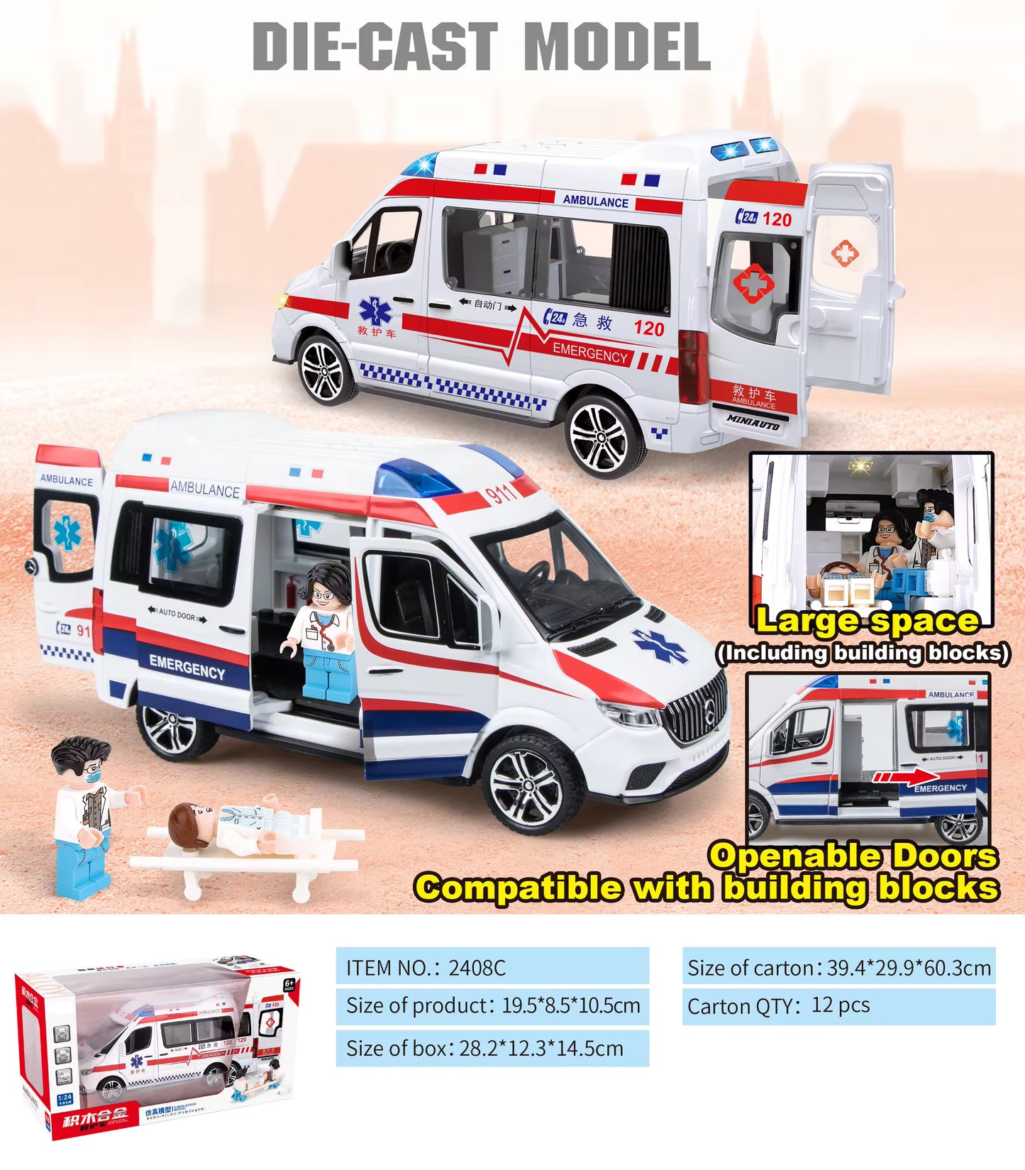 Mercedes Benz Ambulance Van Scale Model Diecast Metalcar - All Size