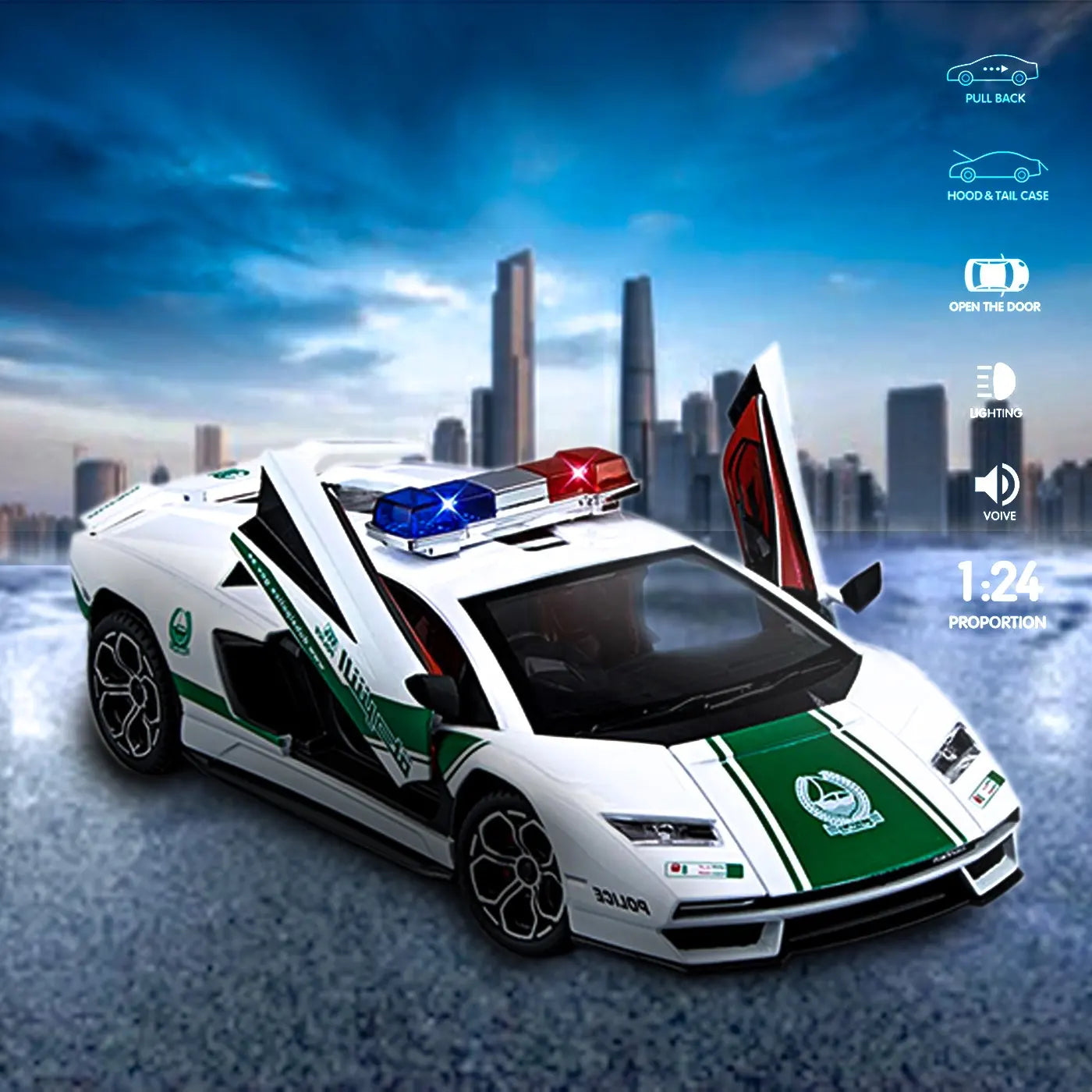 Lamborghini 800 Police Scale Model Diecast Metalcar - All Size