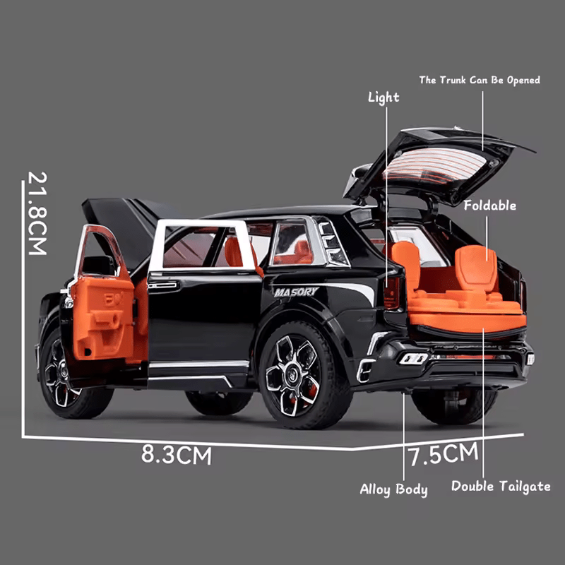 BIG SIZE ROLLS ROYCE CULLINAN MASORY 1:24 DIECAST METAL PULLBACK TOY CAR WITH OPENABLE DOORS & LIGHT, MUSIC BOYS CAR FOR KIDS BEST TOYS GIFTS TOYS FOR KIDS [SIZE:-22CM*9CM*8CM]【 MULTICOLOR】