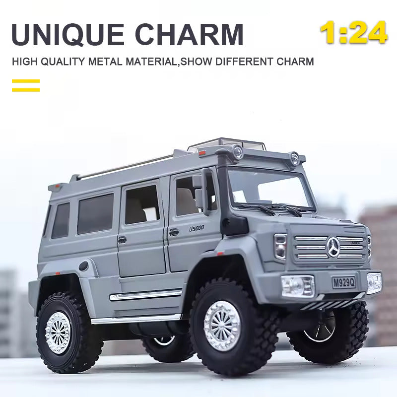 BIG SIZE MERCEDES-BENZ UNIMOG 1:24 DIECAST METAL PULLBACK TOY CAR WITH OPENABLE DOORS & LIGHT, MUSIC BOYS CAR FOR KIDS BEST TOYS GIFTS TOYS FOR KIDS [SIZE:-20CM*10CM*8.8CM]【 MULTICOLOR 】