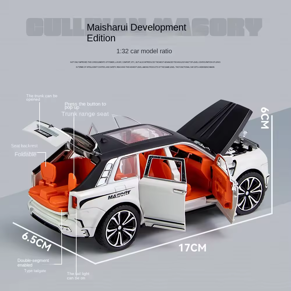 ROLLS ROYCE CULLINAN MASORY 1:32 DIECAST METAL PULLBACK TOY CAR WITH OPENABLE DOORS & LIGHT, MUSIC BOYS CAR FOR KIDS BEST TOYS GIFTS TOYS FOR KIDS [SIZE:-17CM*6.5CM*6CM]【 MULTICOLOR】