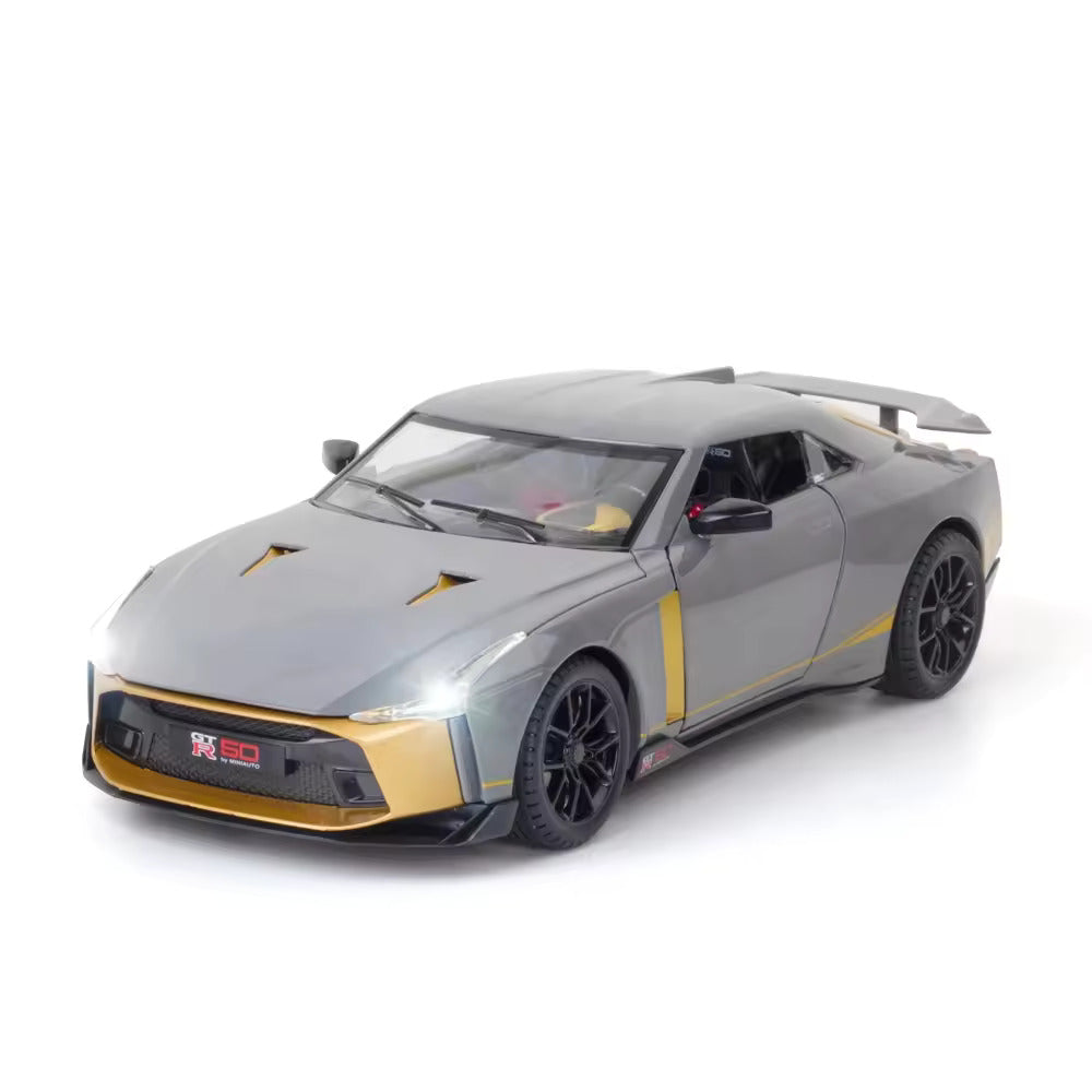 BIG SIZE NISSAN GTR-50 SPORT 1:24 DIECAST METAL PULLBACK TOY CAR WITH OPENABLE DOORS & LIGHT, MUSIC BOYS CAR FOR KIDS BEST TOYS GIFTS TOYS FOR KIDS [SIZE:-20.5CM*9.3CM*5.5CM]【 MULTICOLOR 】