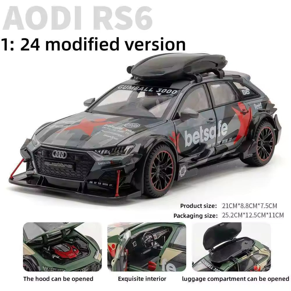 Audi RS6 Militery Supercar 1:24 Diecast Scale Model Metal Pull Back Toy car for Kids with Openable Doors & Light, Music Toy Vehicle for Kids - Colours as Per Stock【 MULTICOLOR 】