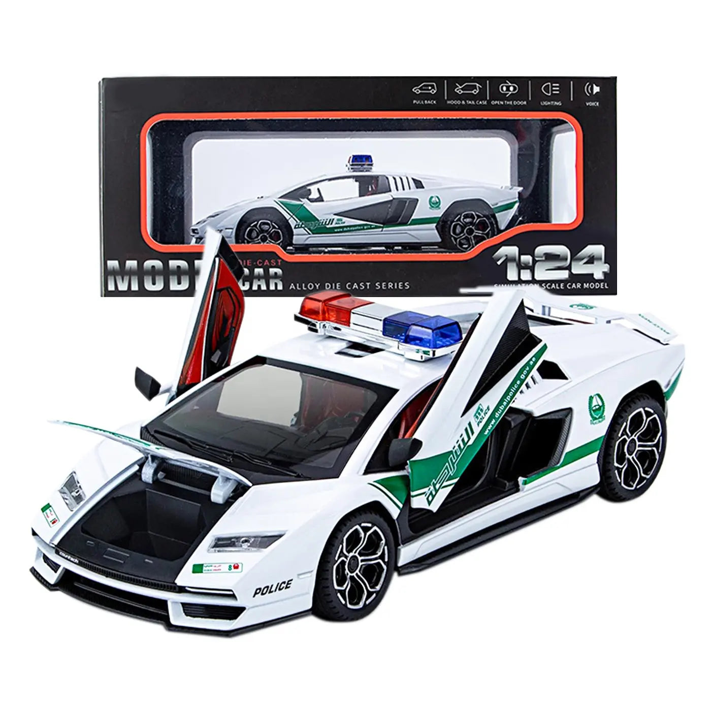 Lamborghini 800 Police Scale Model Diecast Metalcar - All Size