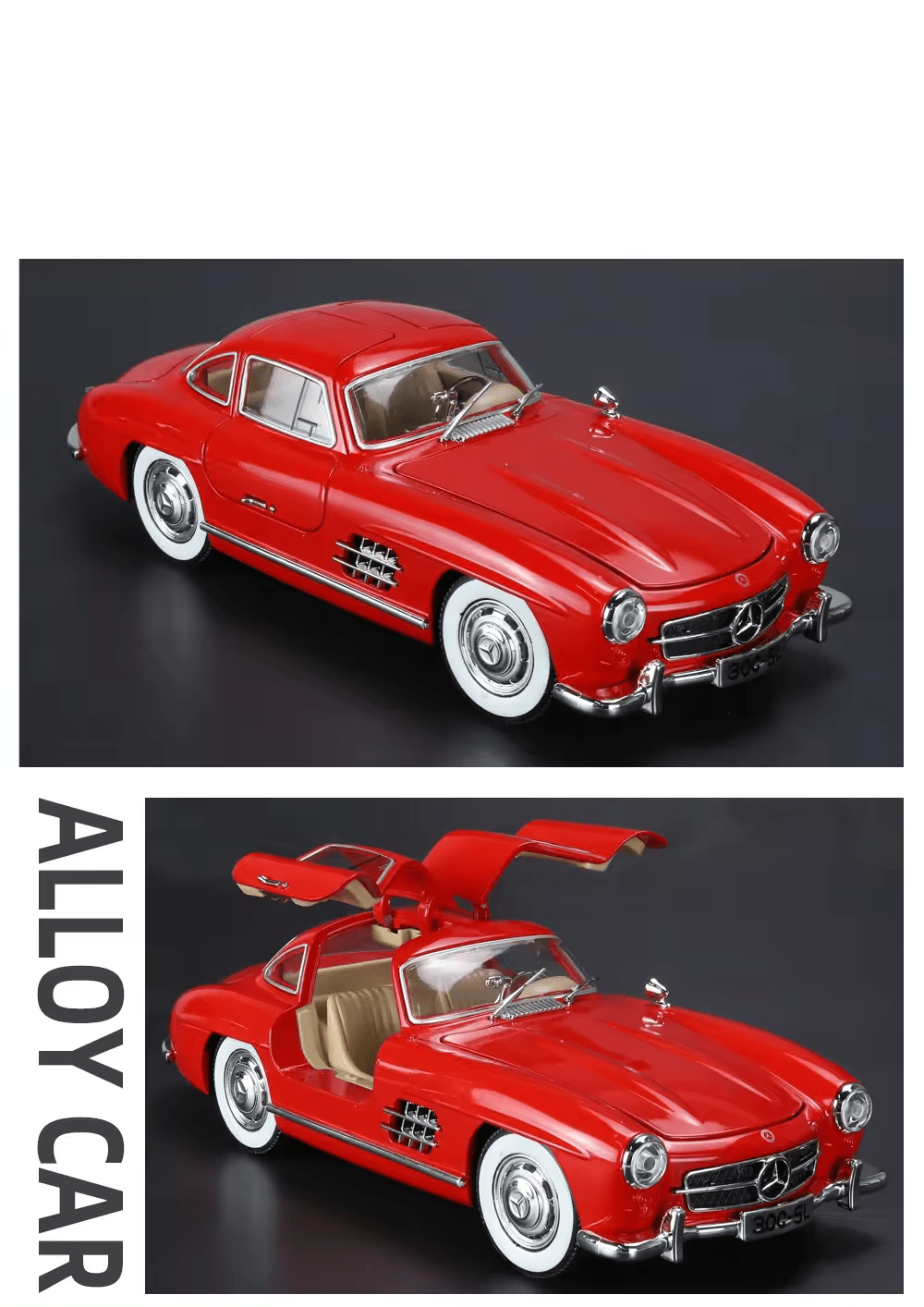 Mercedes-Benz 300SL Big Size 1:24 DIECAST METAL PULLBACK TOY CAR WITH OPENABLE DOORS & LIGHT, MUSIC BOYS CAR FOR KIDS BEST TOYS GIFTS TOYS FOR KIDS [SIZE:-22CM*9CM*7CM]【 MULTICOLOR 】