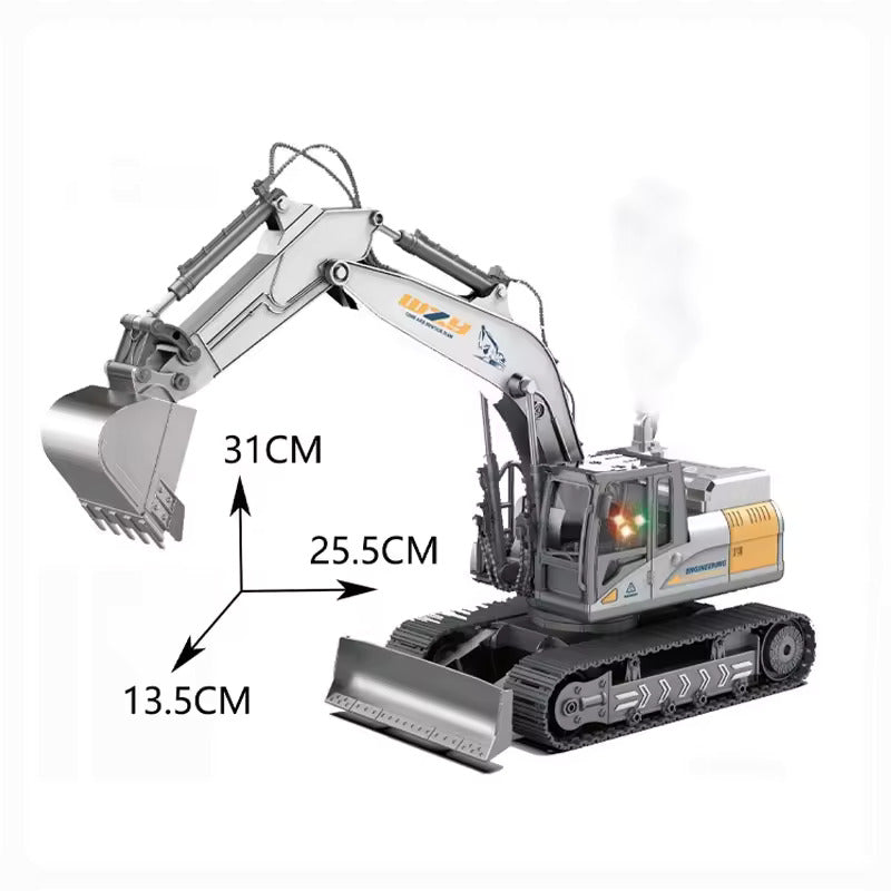 REMOTE CONTROL EXCAVATOR TOYS FOR BOYS RC DIGGER CONSTRUCTION TOYS TRACTOR, SIMULATED SMOKE, SOUND, LIGHTING, METAL DIGGING HEAD, RC TRUCK GIFTS FOR BOYS