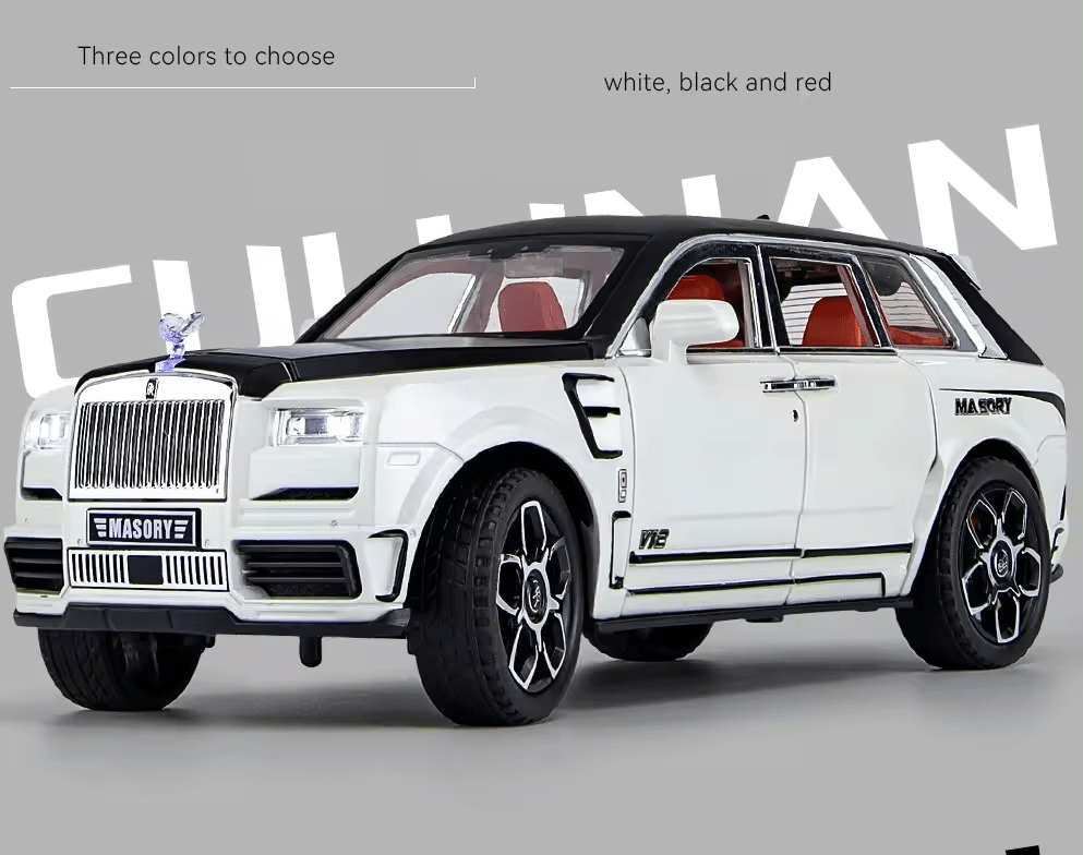 BIG SIZE ROLLS ROYCE CULLINAN MASORY 1:24 DIECAST METAL PULLBACK TOY CAR WITH OPENABLE DOORS & LIGHT, MUSIC BOYS CAR FOR KIDS BEST TOYS GIFTS TOYS FOR KIDS [SIZE:-22CM*9CM*8CM]【 MULTICOLOR】